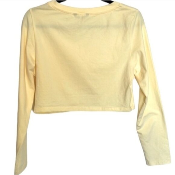 ❤️ SHEIN CURVE SZ OXL YELLOW LONG SLEEVE CROPPED V-NECK T-SHIRT NWOT - Picture 2 of 7